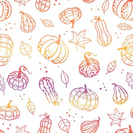 Beautiful pumpkin halloween thanksgiving seamless pattern, cute cartoon pumpkins hand drawn background, great for seasonal textile prints, holiday banners, backdrops or wallpapers - vector surfaceのイラスト素材