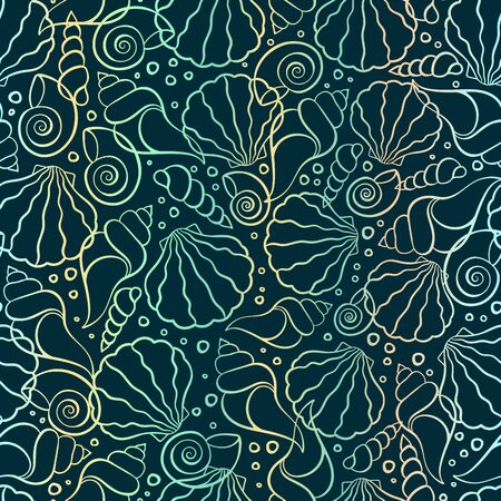Fresh colorful seamless pattern with various shells, clams and snails - vibrant under water background, great for ocean themes, beach fabrics, summer textiles or background, wallpapers - vectorのイラスト素材