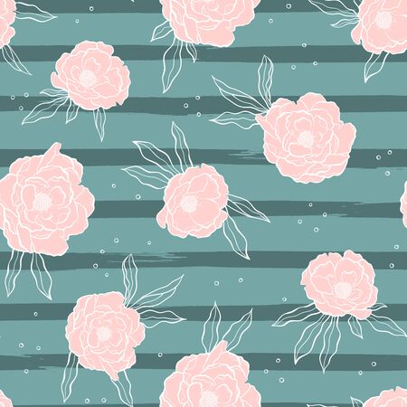 Lovely hand drawn peony seamless pattern, floral doodle background, great for textiles, banners, wrapping, backdrops - vector designのイラスト素材