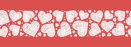 Lovely hand drawn doodle hearts horizontal seamless pattern, romantic background, great for Valentines Day themes, textiles, banners, wallpapers, wrapping -vector designのイラスト素材