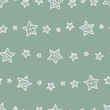 Cute hand drawn night sky seamless pattern with ornate stars and moons, comic background, great for textiles, banners, wallpapers, wrapping - vector designのイラスト素材