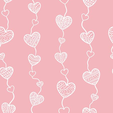 Cute hand drawn hearts seamless pattern, doodle hearts background, great for textiles, banners, wallpapers - vector designのイラスト素材