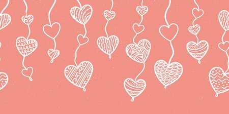 Cute hand drawn horizontal seamless doodle hearts garland, hanging hearts, great for Valentines or Mother's Day designs, banners, wallpapers - vector designのイラスト素材