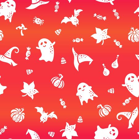 Cute hand drawn Halloween seamless pattern, colorful doodle background, great for Halloween banners, wallpapers, textiles, wrapping - vector designのイラスト素材