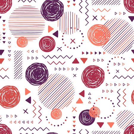 Abstract geometrical seamless pattern, memphis style background, hand drawn - great for textiles, wallpapers, banners, wrapping - vector designのイラスト素材