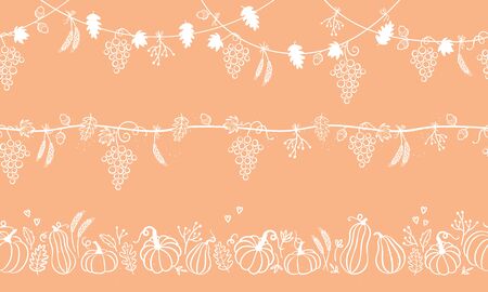 Collection of lovely hand drawn Thanksgiving garland, horizontal seamless, great for textiles, banners, wallpapers, cards - vector designのイラスト素材