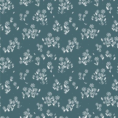 Cute hand drawn flower meadow seamless pattern, lovely spring or summer background, great for textiles, banners, wallpapers, wrapping - vector designのイラスト素材