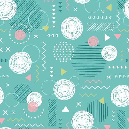 Abstract geometrical seamless pattern, memphis style background, hand drawn - great for textiles, wallpapers, banners, wrapping - vector designのイラスト素材