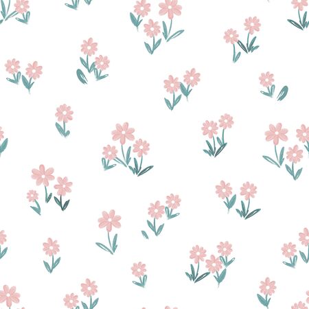 Cute hand drawn flower meadow seamless pattern, lovely spring or summer background, great for textiles, banners, wallpapers, wrapping - vector designのイラスト素材