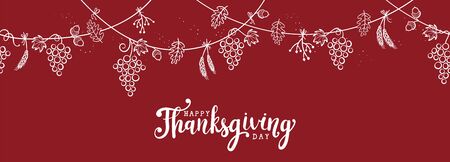 Lovely hand drawn Thanksgiving garland, horizontal seamless, great for textiles, banners, wallpapers, cards - vector designのイラスト素材