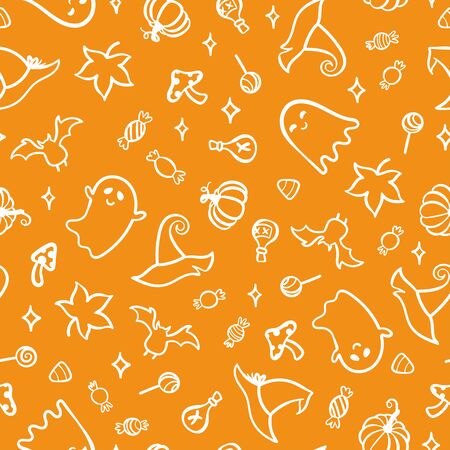 Cute hand drawn Halloween seamless pattern, colorful doodle background, great for Halloween banners, wallpapers, textiles, wrapping - vector designのイラスト素材