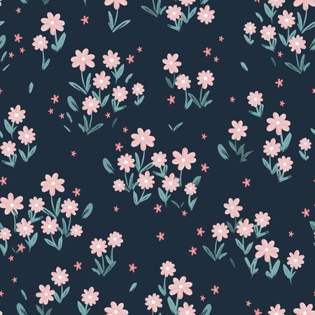 Cute hand drawn flower meadow seamless pattern, lovely spring or summer background, great for textiles, banners, wallpapers, wrapping - vector designのイラスト素材