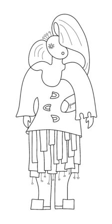 Fashionable girl with a bag. Black and white vector graphics. Stock vector illustration. Isolate on a white background. Silhouette. Minimalism.のイラスト素材