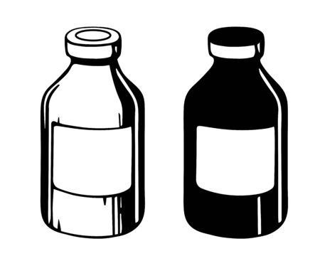 Bottles for medicines. . Isolated on a white background. Stock vector illustration. Black and white graphics. Minimalism.のイラスト素材