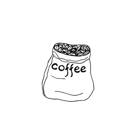 A bag of coffee grains. illustration. Isolated elements on white background. Black and white graphics. Hand drawnのイラスト素材