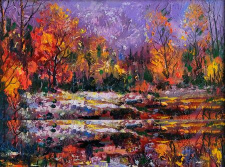 Colors of late autumn. Oil painting on canvas. Handmade.の写真素材