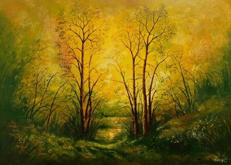 Talking trees. Oil painting on canvas. Handmade.の写真素材