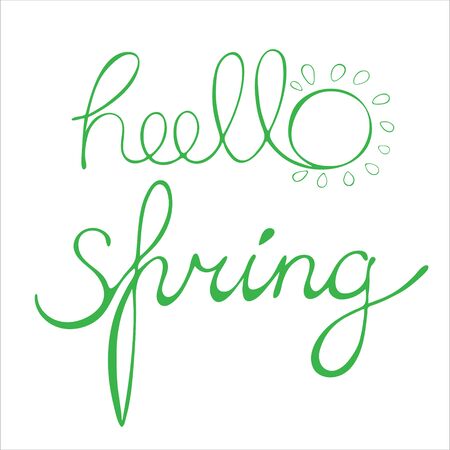 Hello spring. Lettering. Stock vector illustration. Isolate on a white background.のイラスト素材