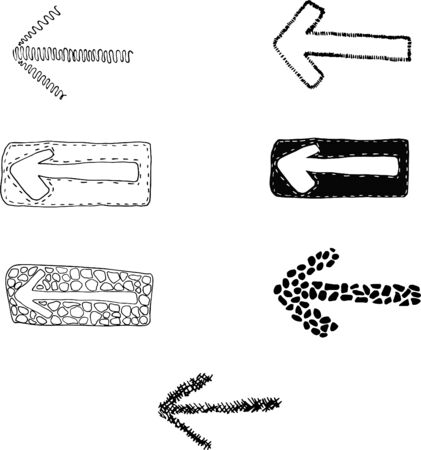 Vector set of hand drawn arrows. Isolated on a white background. Stock vector illustration. Black and white graphics. Minimalism. Hand drawnのイラスト素材
