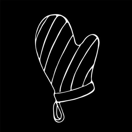 Kitchen glove line icon for web, mobile and infographics.solated on a white background. Stock vector illustration. Black and white graphics. Minimalism. Hand drawnのイラスト素材