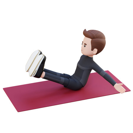 Perfect Abs 3D Sporty Male Character Mastering Frog Crunch at the Gymの写真素材