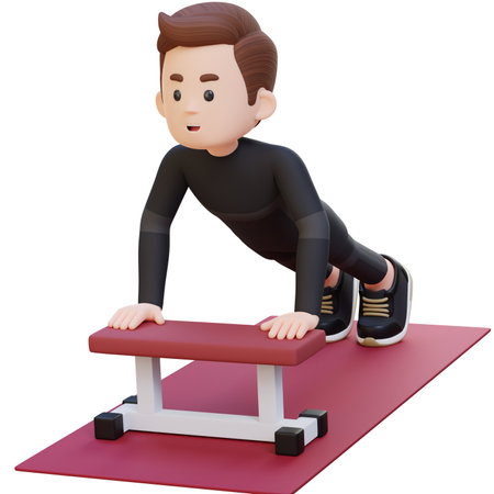 3D Sporty Male Character Performing Inline Push Up Exercise at the Gymの写真素材
