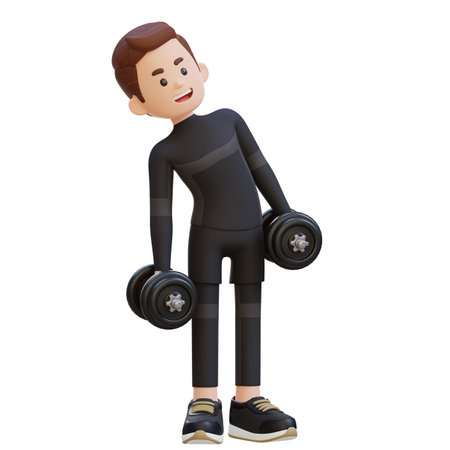 3D Sportsman Character Performing Dumbbell Side Bendの写真素材