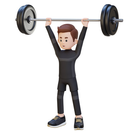 3D Sportsman Character Building Shoulder Strength with Overhead Press Workoutの写真素材