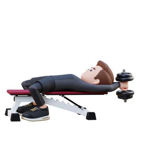 3D Sportsman Character Strengthening Back and Chest with Dumbbell Pullover Exerciseの写真素材