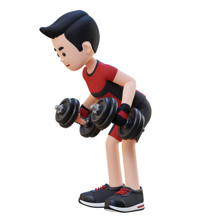 3D Sportsman Character Performing Dumbbell Kickbacksの写真素材