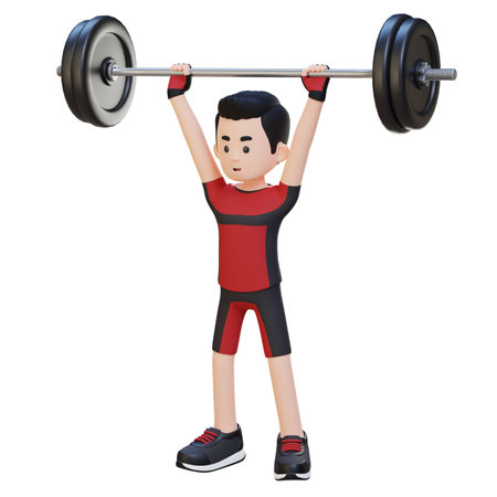 3D Sportsman Character Building Shoulder Strength with Overhead Press Workoutの写真素材