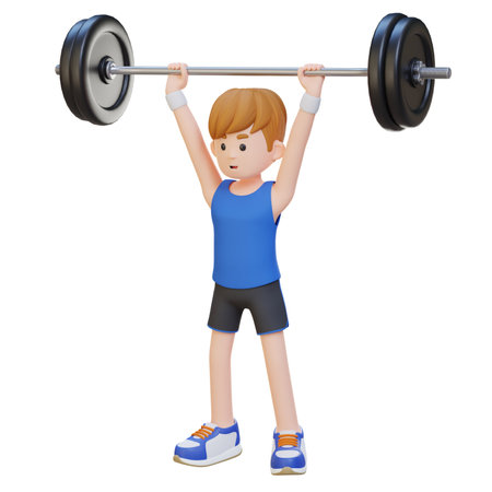 3D Sportsman Character Building Shoulder Strength with Overhead Press Workoutの写真素材