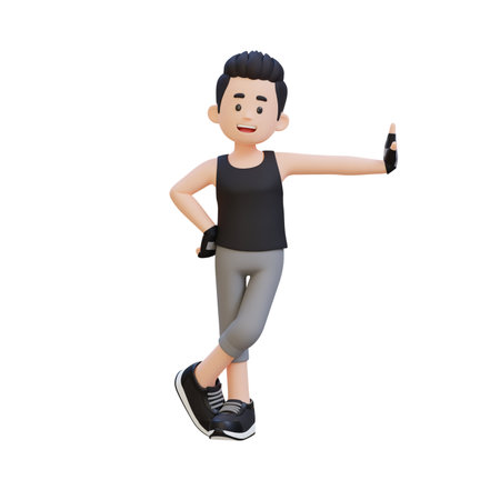 3D Sportsman Character Resting Against a Transparent Wall for a Futuristic Vibeの写真素材