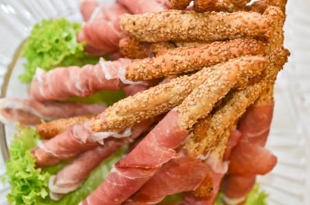 breadstick and hamの写真素材