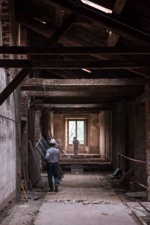 Worker during renovation buildingの写真素材