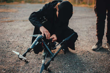 Technic prepare drone to fly outdoor.の写真素材