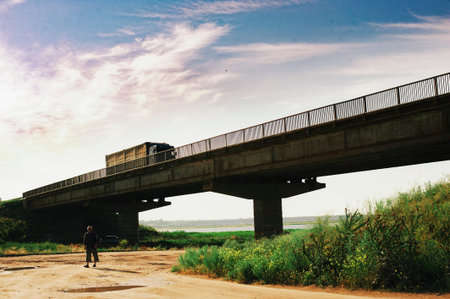 Truck on the bridge under valley