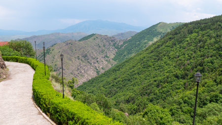 Winding road above the beautiful landscape of mountain forest