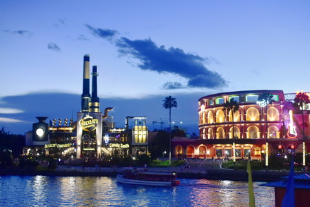 Orlando, Florida, USA - July 27, 2018 Chocolate Emporium Restaurant & Hard Rock Cafe at Universal Studios CityWalk in Orlando, Floridaのeditorial素材