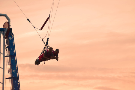 Orlando, Florida. November 02, 2018. People flying on the tallest Sky Coaster in the world in Sky Led in Kissimmee area.のeditorial素材