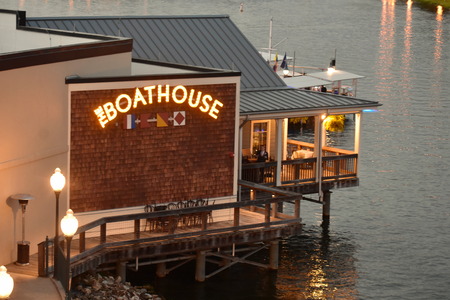 Orlando, Florida. November 16, 2018 Boat House Restaurant over the lake at Lake Buena Vista.のeditorial素材