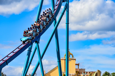 Orlando, Florida. December 26, 2018. People enjoying amazing rollercoaster ride at Seaworld in International Drive area (11)のeditorial素材