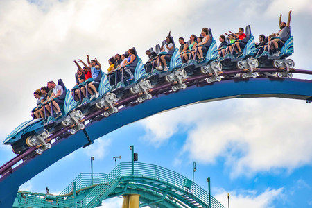 Orlando, Florida. December 26, 2018. People having fun extreme roller coaster ride. at Seaworld in International Drive area (13)のeditorial素材