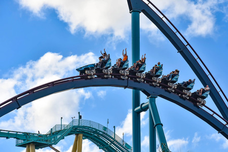 Orlando, Florida. December 26, 2018. People having fun rollercoaster ride at Seaworld in International Drive area (2)のeditorial素材