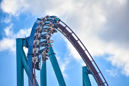Orlando, Florida. December 26, 2018. People having fun rollercoaster ride at Seaworld in International Drive area (8)のeditorial素材