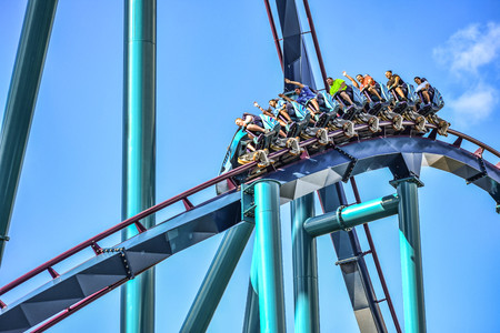 Orlando, Florida. December 26, 2018. This roller coaster is known for high speeds, deep dives and thrills around every turn at Seaworld in International Drive area (7)のeditorial素材