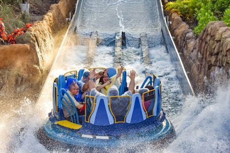 Orlando, Florida. December 19, 2018. People having fun in the world's tallest drop in Infinity Falls...