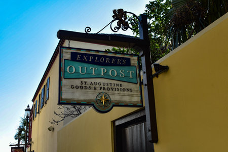 St. Augustine, Florida. January 26, 2019. Outpost Sign in St. George street in Floridas Historic...