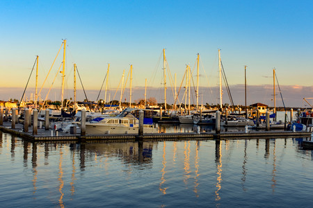 St. Augustine, Florida. January 26, 2019. Sailboats on colorful sunset sky in Floridas Historic Coast (1)のeditorial素材