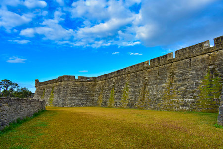 St. Augustine, Florida. January 26, 2019. Side view of San Marcos Castle Fort at Old Town in...